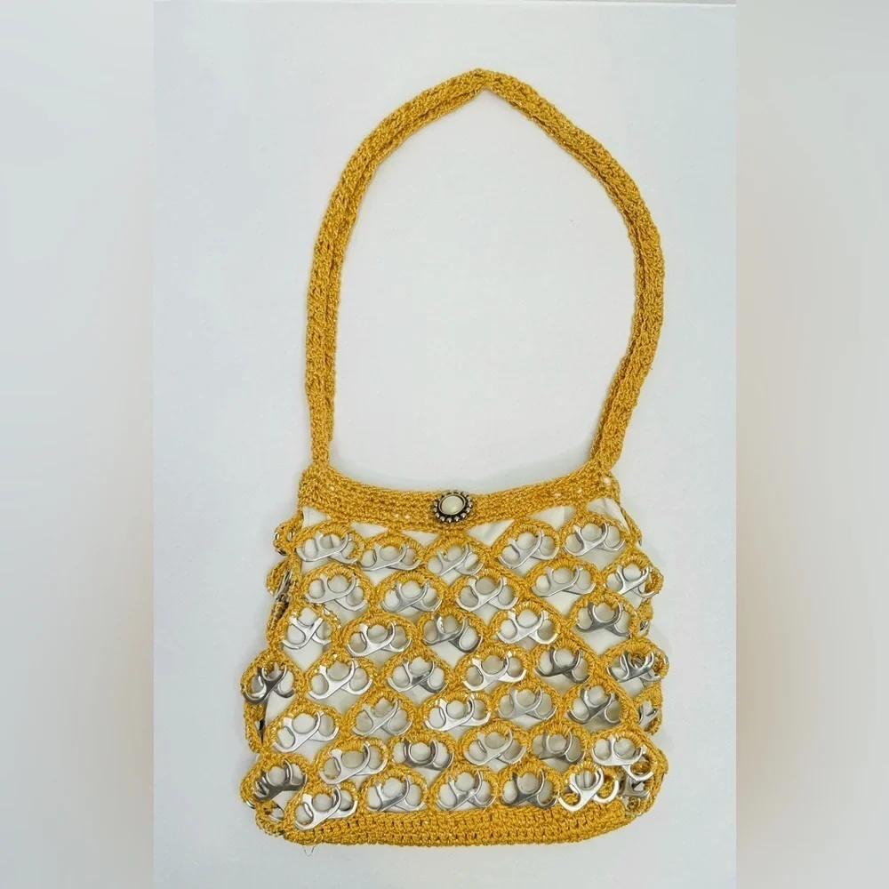 Handmade Crochet‎ Gold Brown Handbag Purse Art with Recycled Soda Pop Tabs